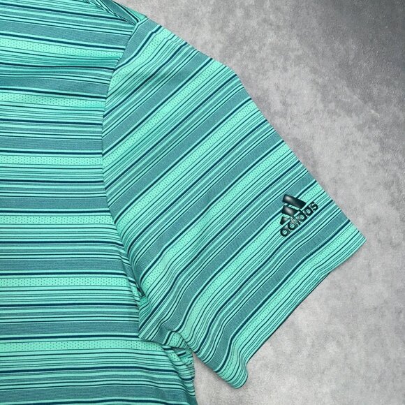 Adidas Mens Primegreen Polo Shirt size Large Short Sleeve Teal Blue Stretch - Picture 5 of 14